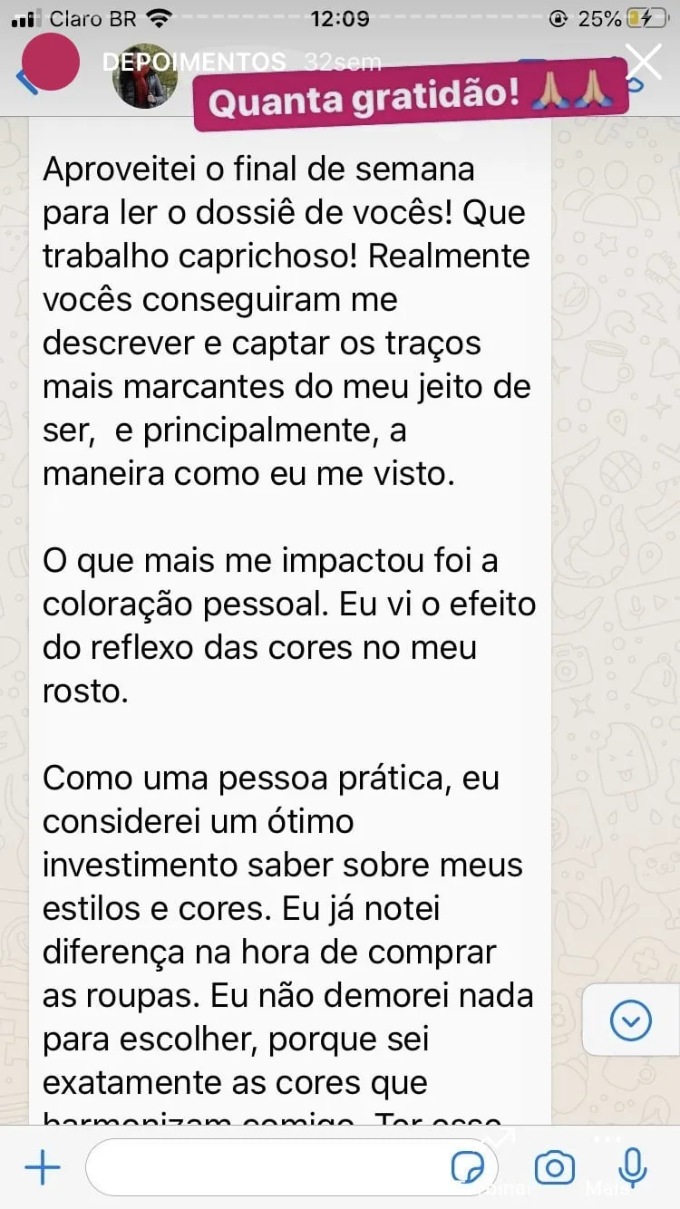 Mensagem de cliente agradecendo pela consultoria, print 2 de 24